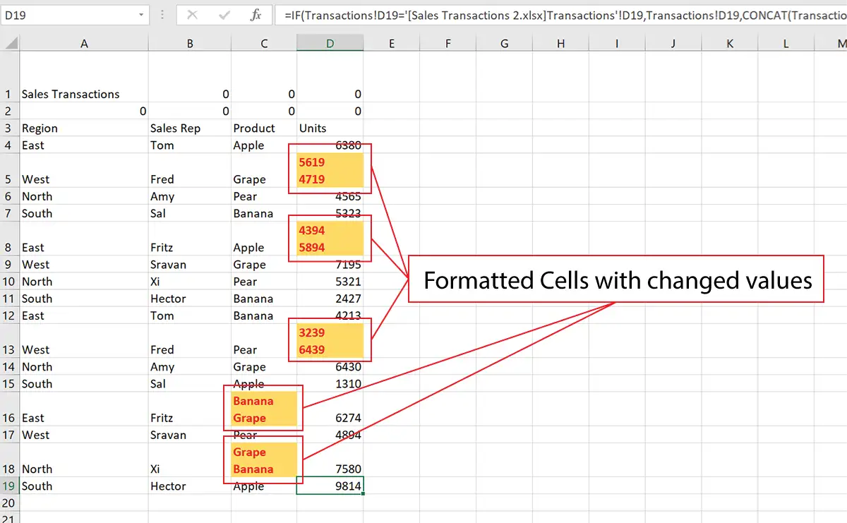 Formatted difference report in Excel