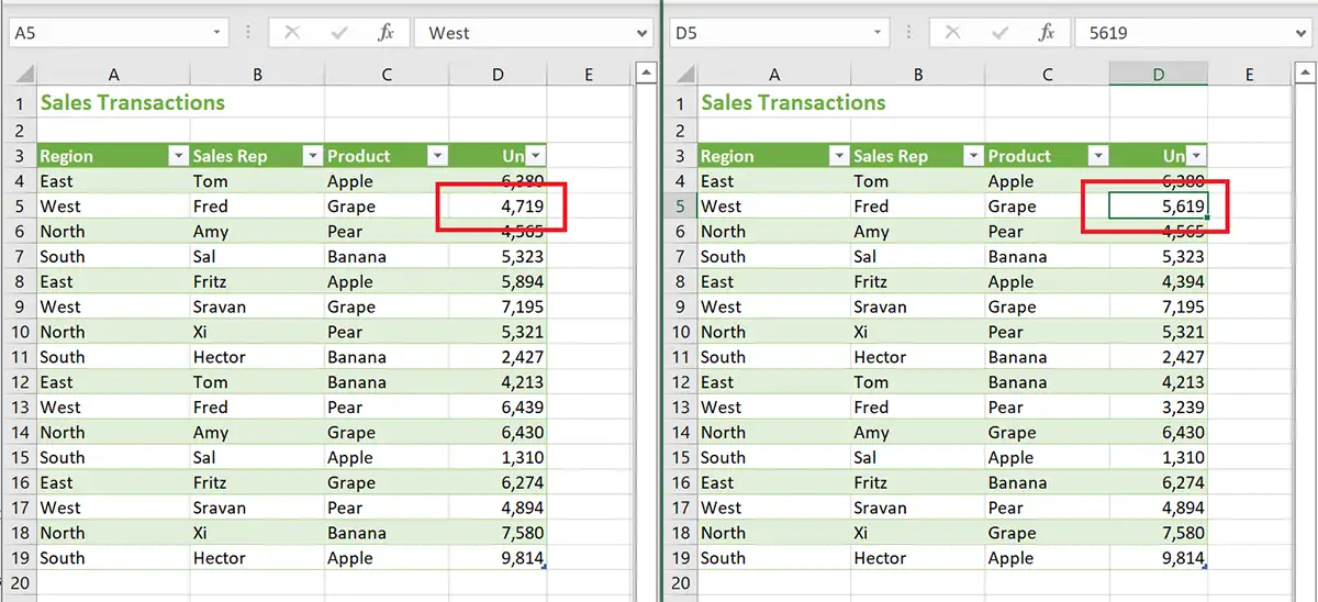 Identify comparison results in Excel