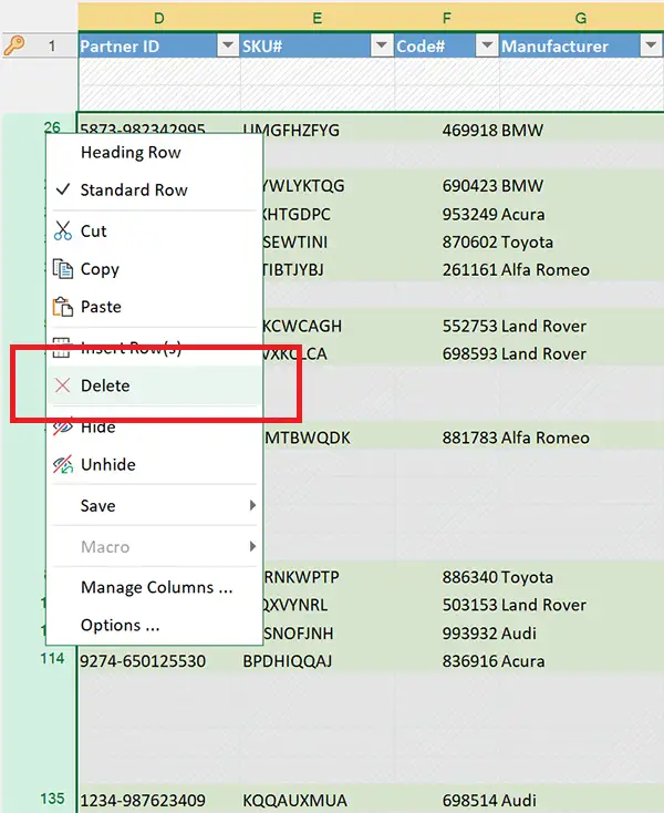 Save visible rows in CSV file