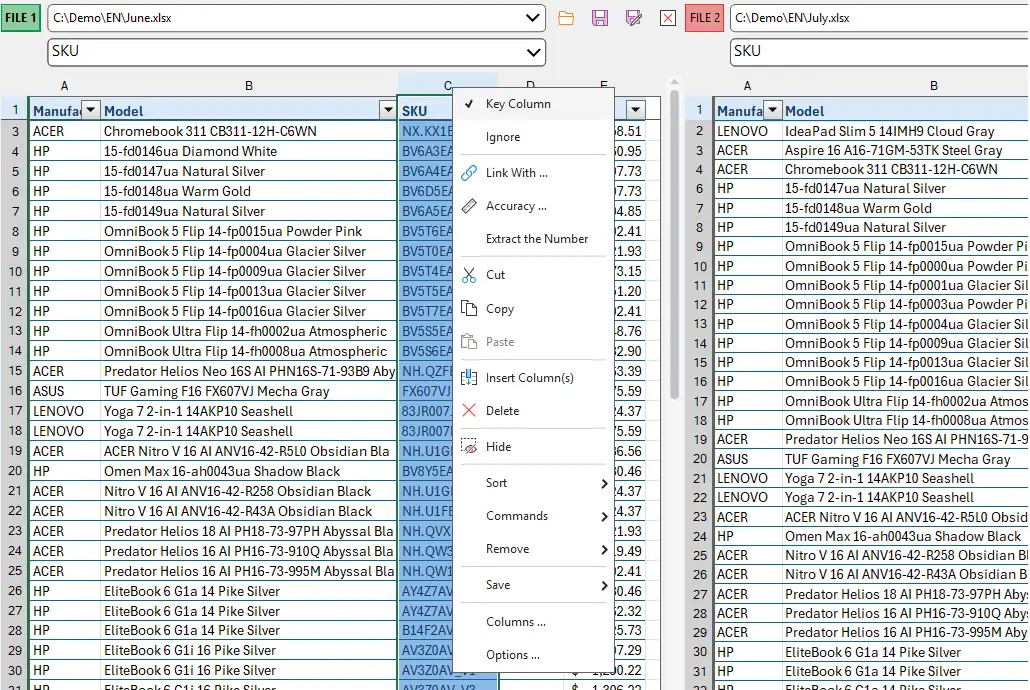 Select Key Columns