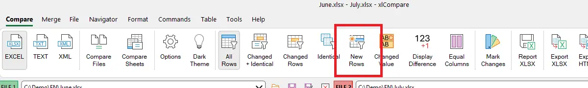 New Rows command on the Ribbon