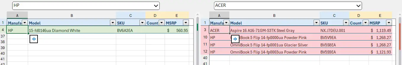 New Rows are filtered on the worksheet panel