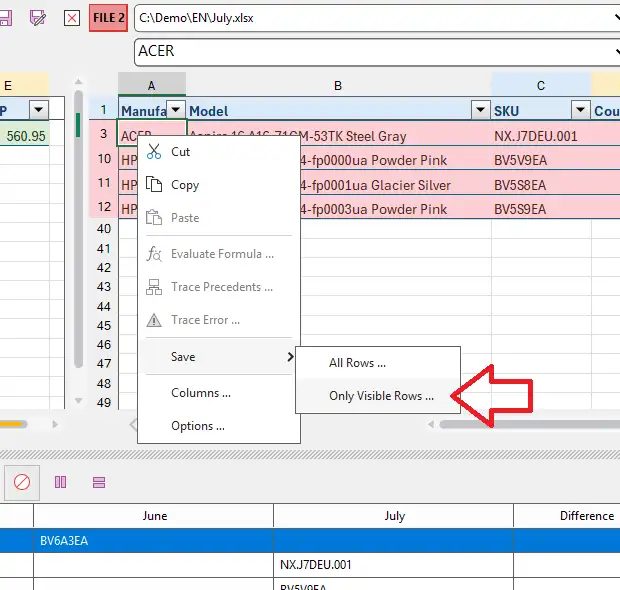 Save mismatching items on disk