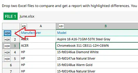 Select heading rows in table