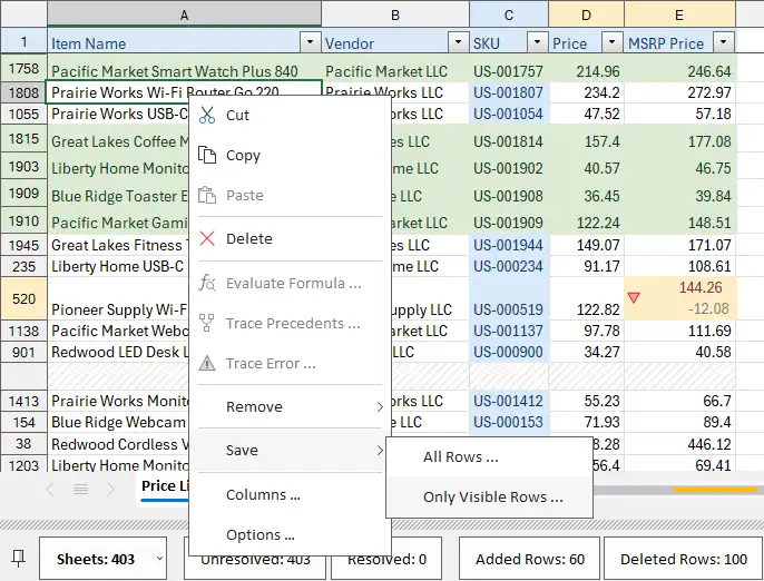 Save As command in context menu