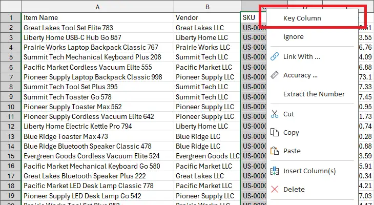 Set primary key column in table