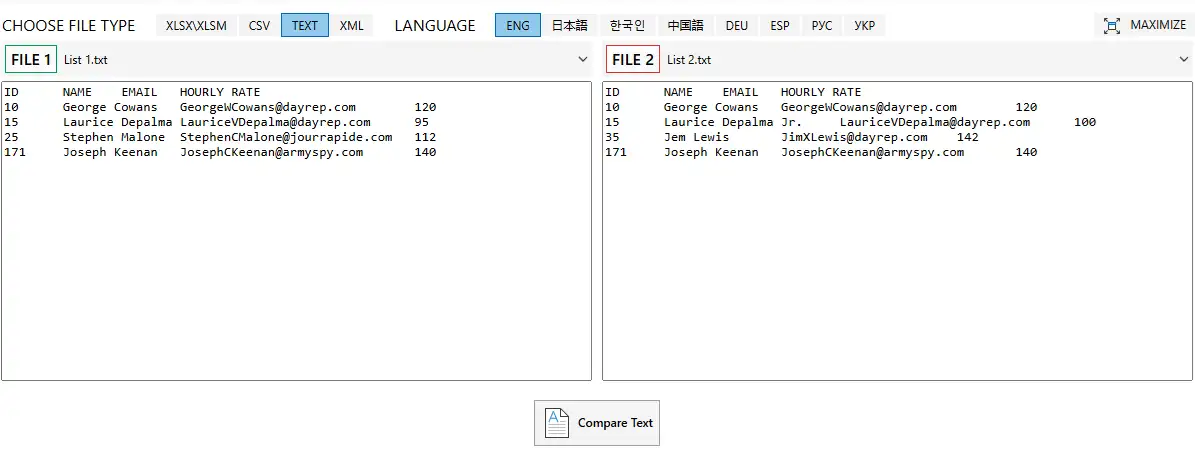 Select text for comparison