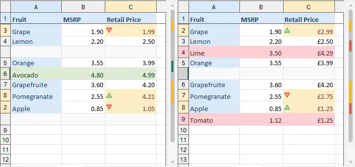 Comparison report presented by xlCompare