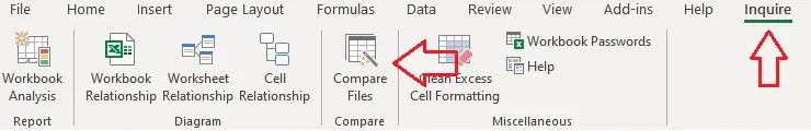 Inquire tab in the Microsoft Excel application