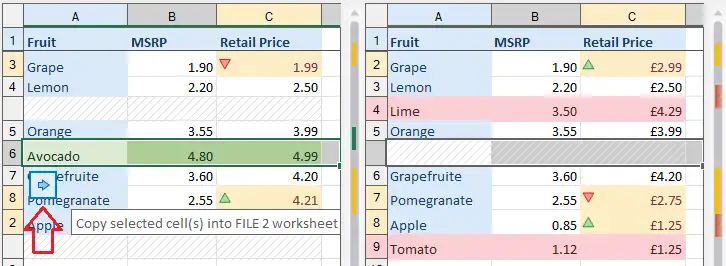 Merge button in the xlCompare window