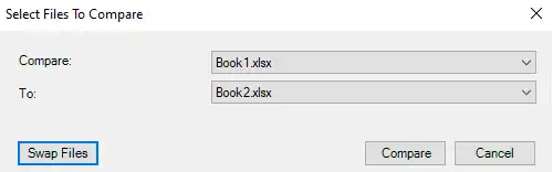 Select Excel files to be compared by Spreadsheet Compare