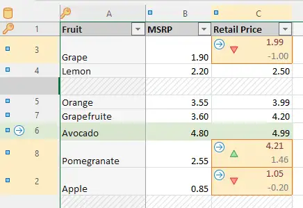 Display difference between cell values in the comparison report