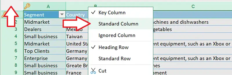 How to mark column as Key in the Excel file