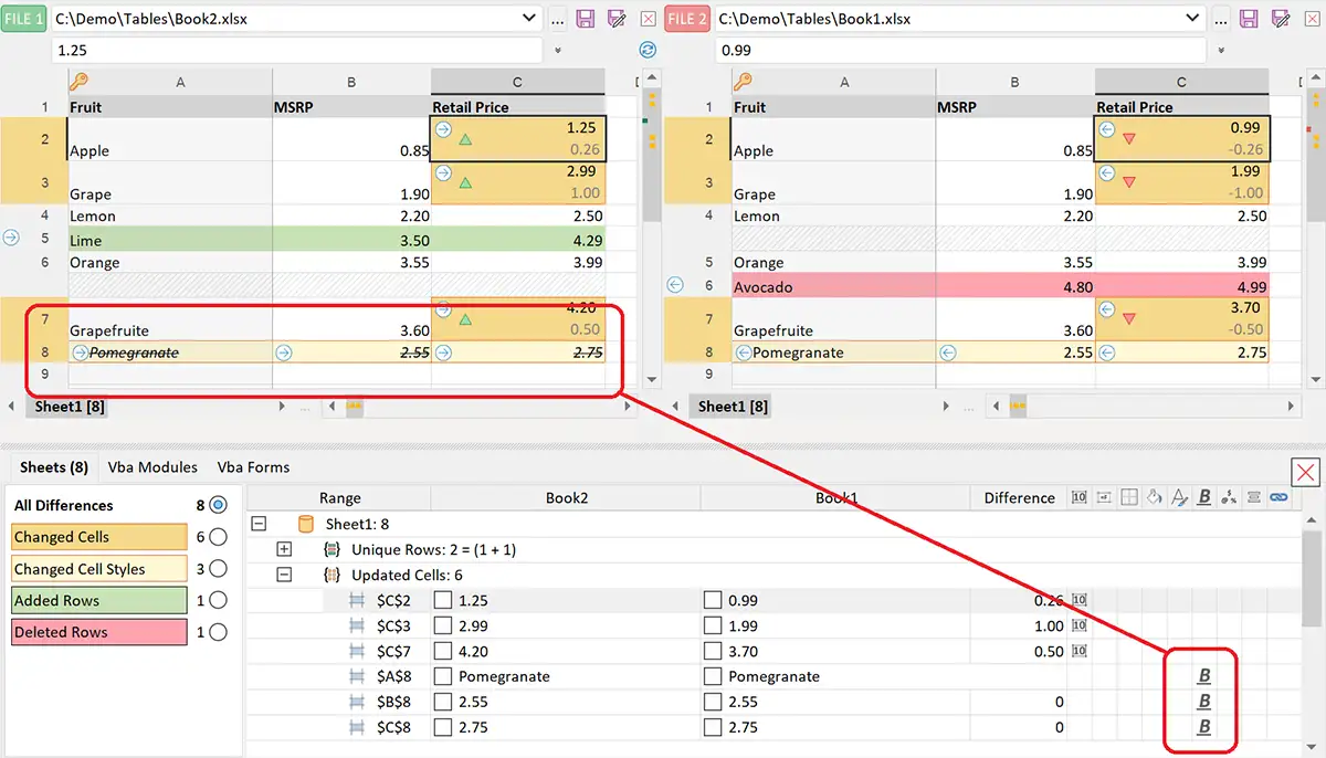 Сравнить таблицы(файлы) Excel онлайн и найти отличия