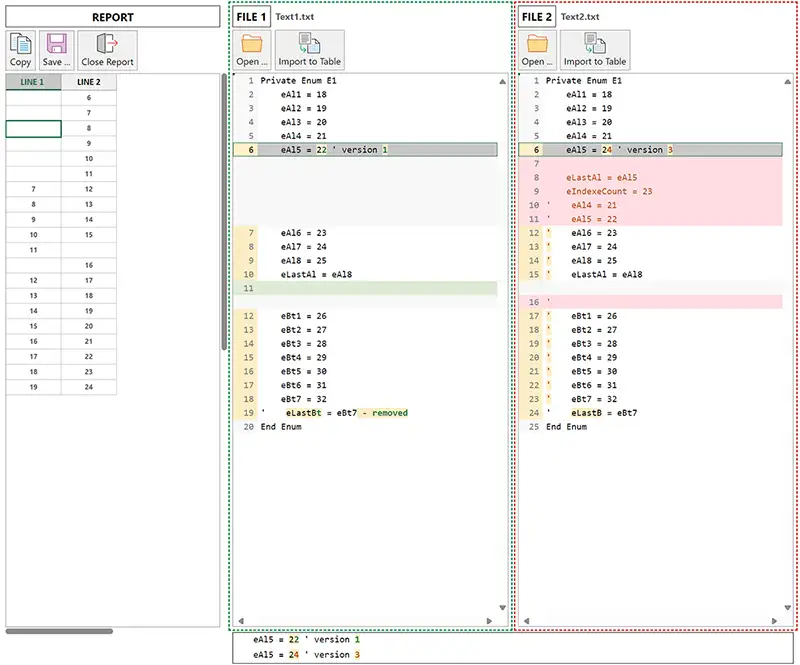 Find difference between two text files