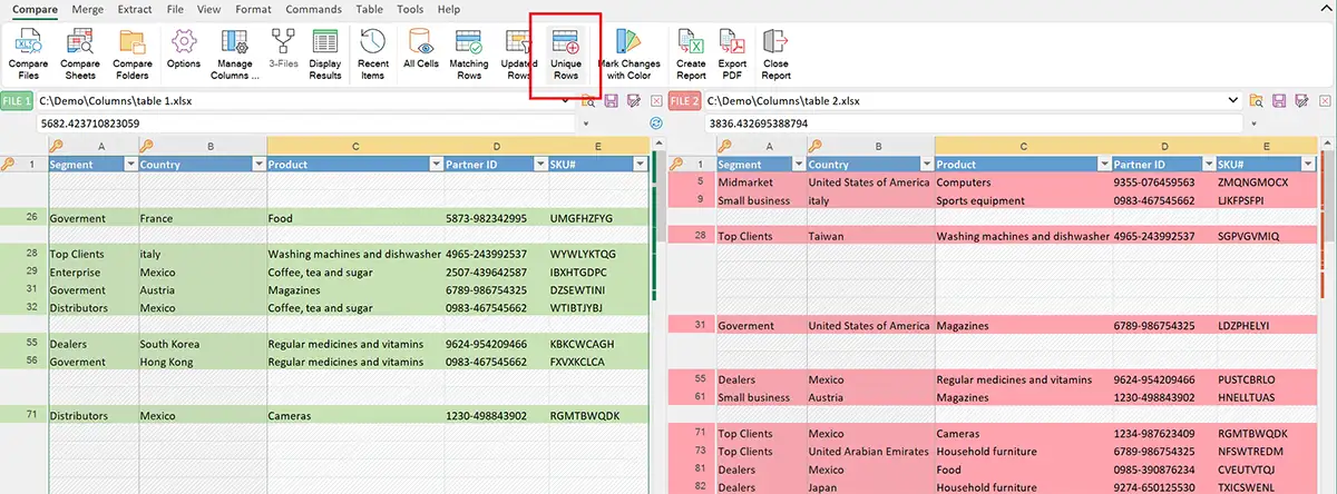 Mismatching rows in CSV files