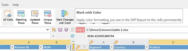Highlight changed cells in two CSV files