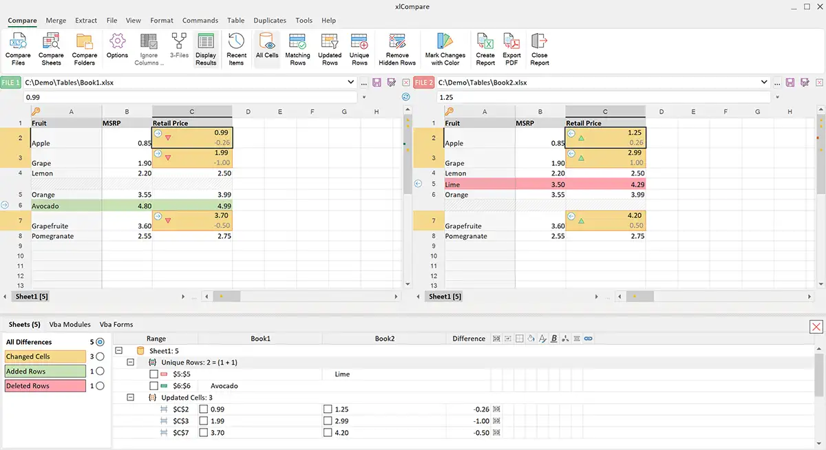 Compare Excel files using xlCompare