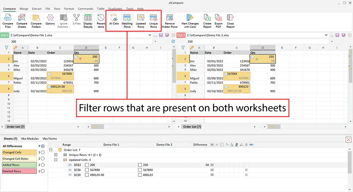 Filter rows that are present on two Excel worksheets