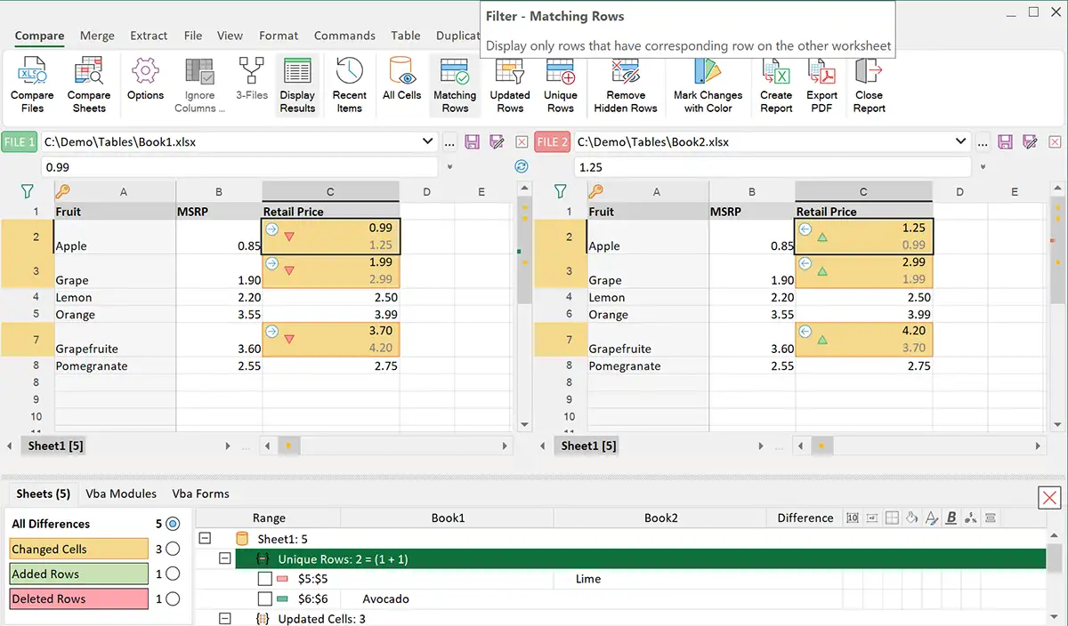 Filter Matching Rows in two Excel files