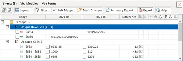 Compare Excel Worksheets: List of Differences