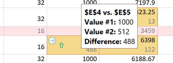 Display difference details for compared cells in tooltip