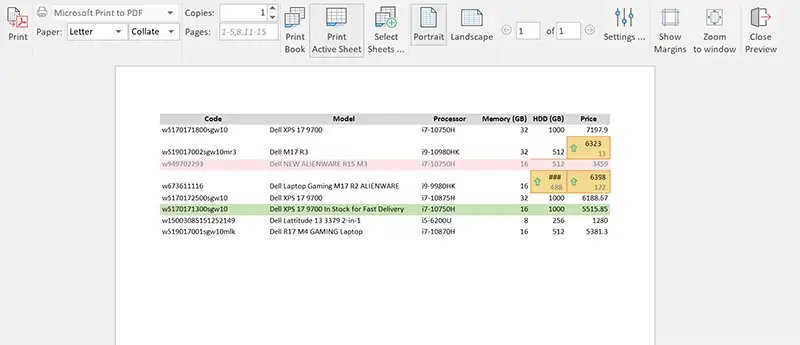 Save Excel worksheet comparison report to PDF