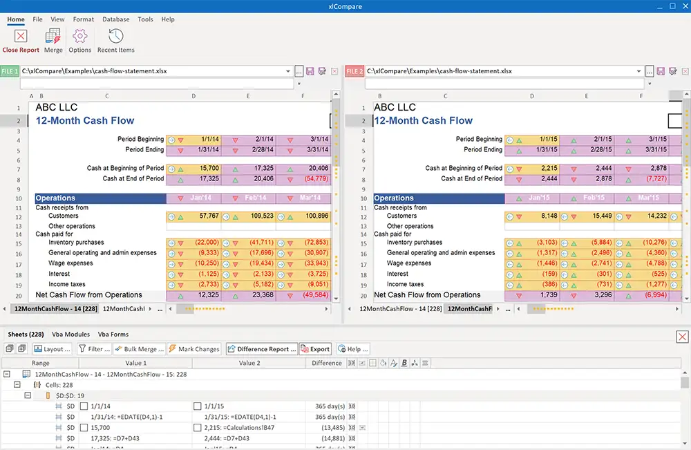 Excel File Compare Tool Diff Report Window
