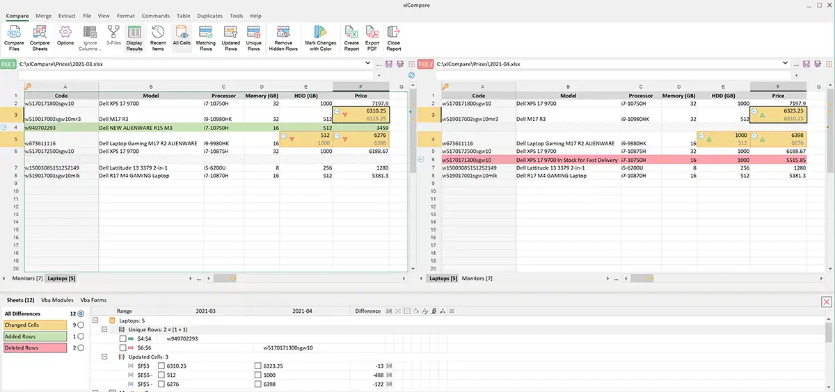 Compare two Excel sheets and highlight differences