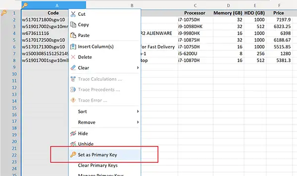 Set Primary Key