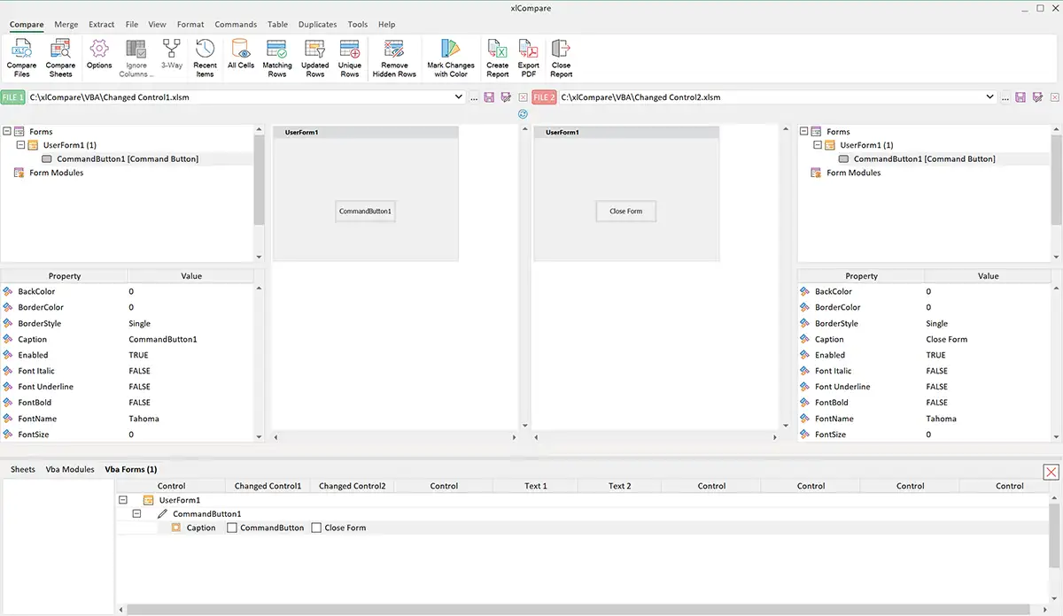 Compare VBA forms in the Excel files