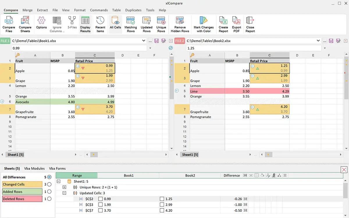 New User Interface in Excel Diff Tool