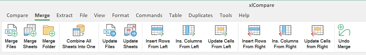 Merge commands on the xlCompare ribbon