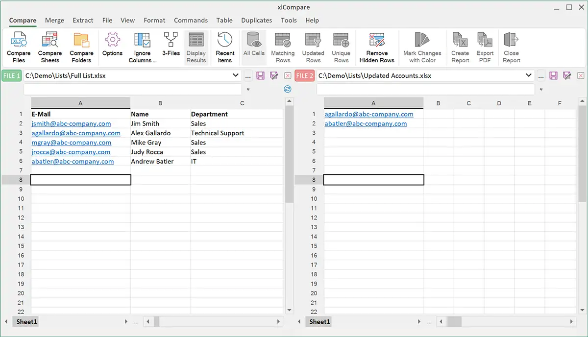 Open Excel files in the xlCompare