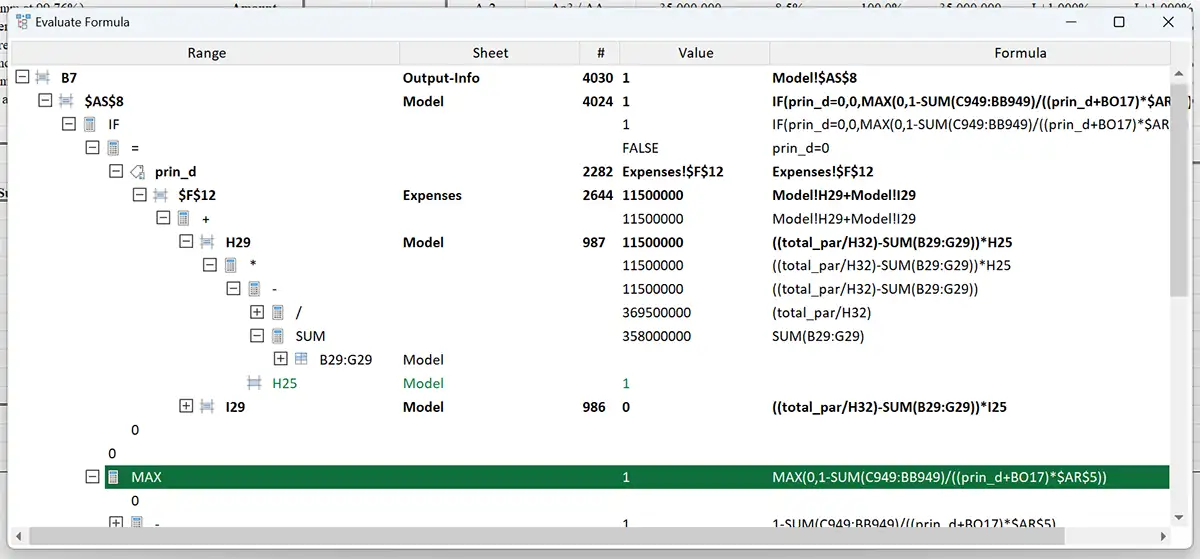 Evaluate Formula Structure in Excel