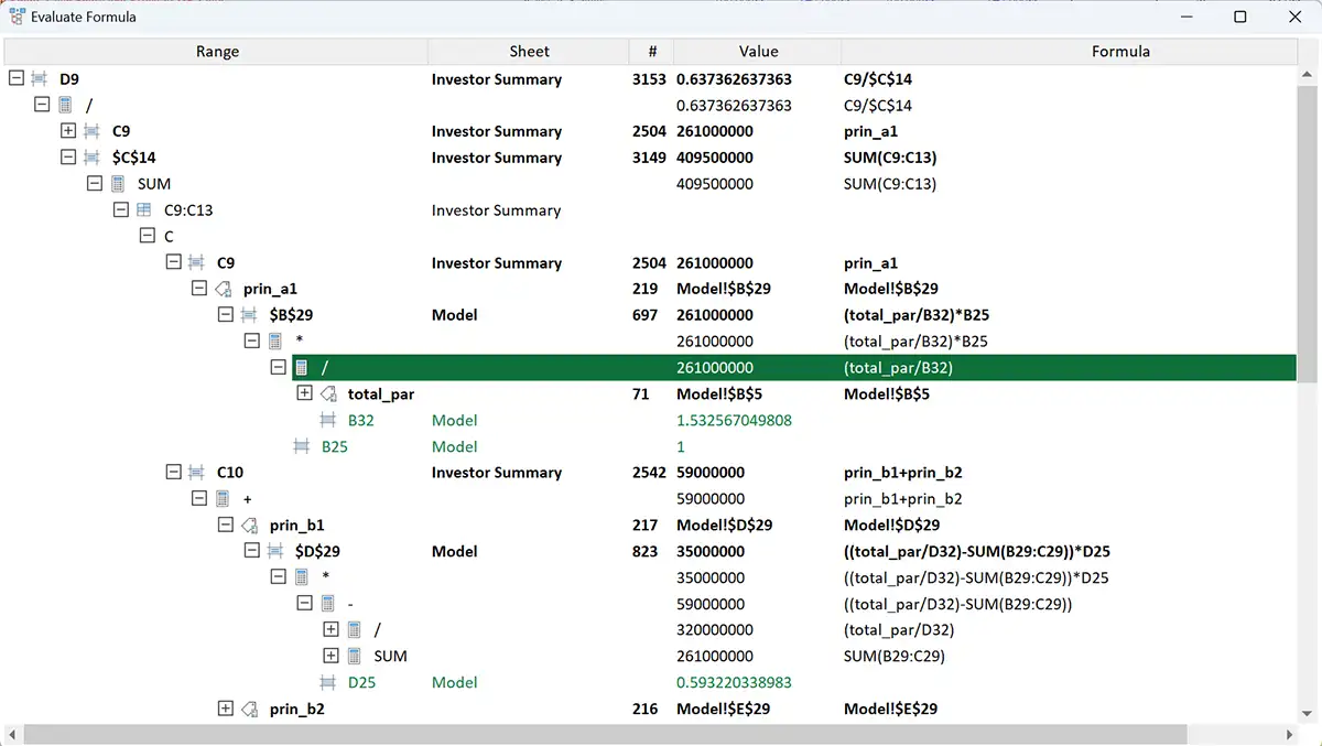 Evaluate Formula window in xlCompare