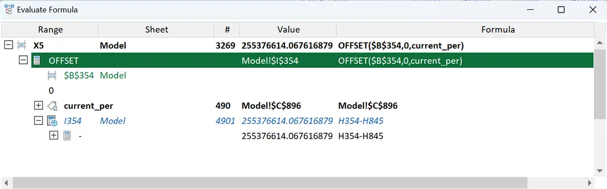 Evaluate OFFSET worksheet function