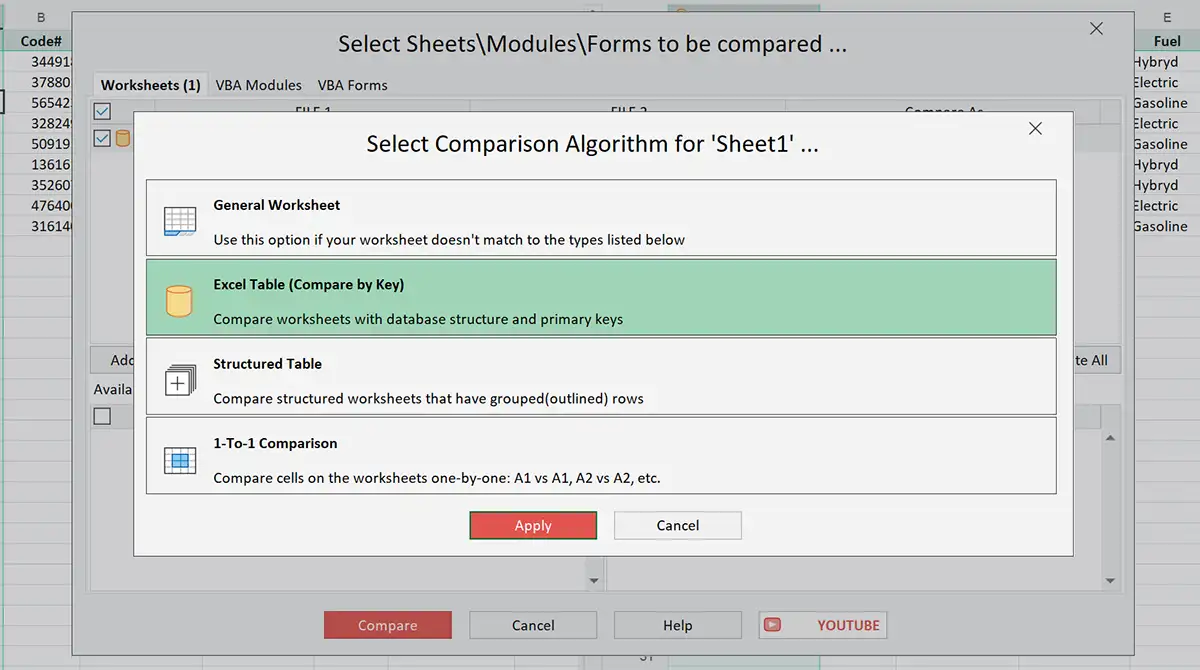 Select comparison algorithm