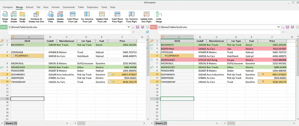 Merge tab on the Ribbon in xlCompare