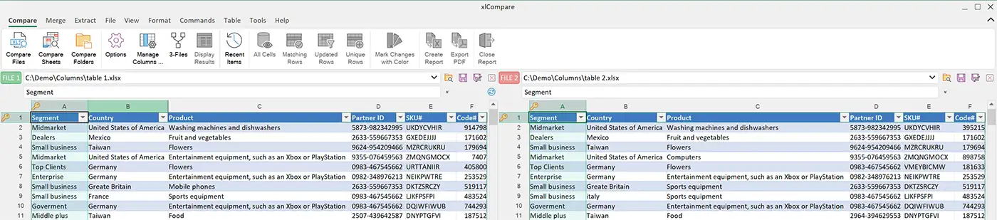 Open Excel files in xlCompare