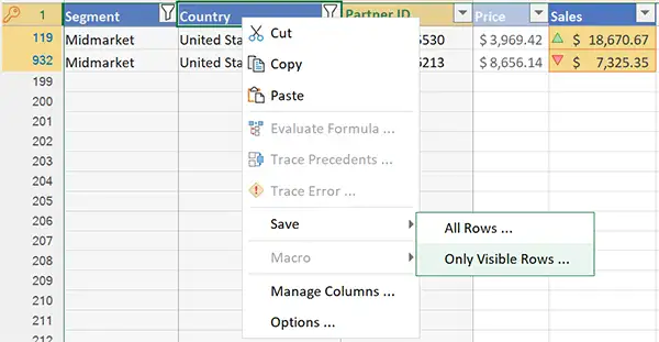 Save visible rows