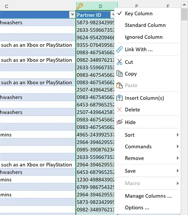 Define key column