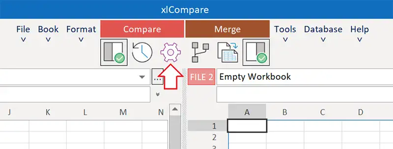 Excel Compare: Options button on the Ribbon