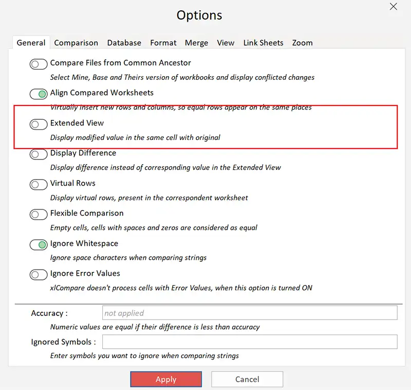 Options: turn on Extended View