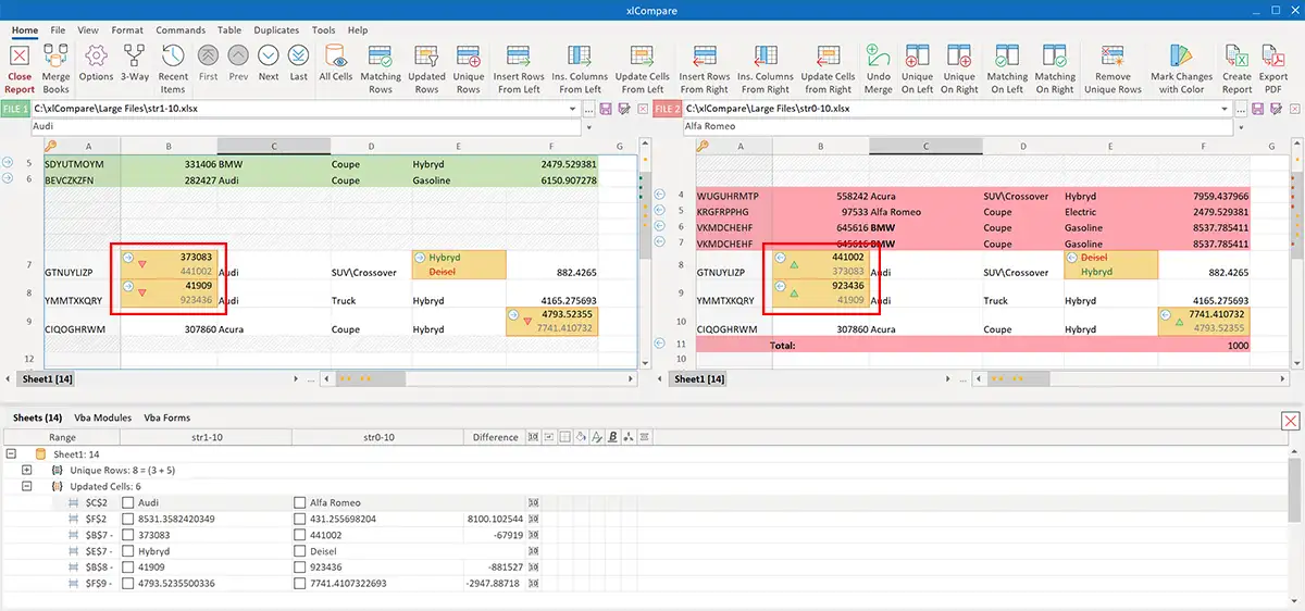 Excel Compare: original and modified values in same cell