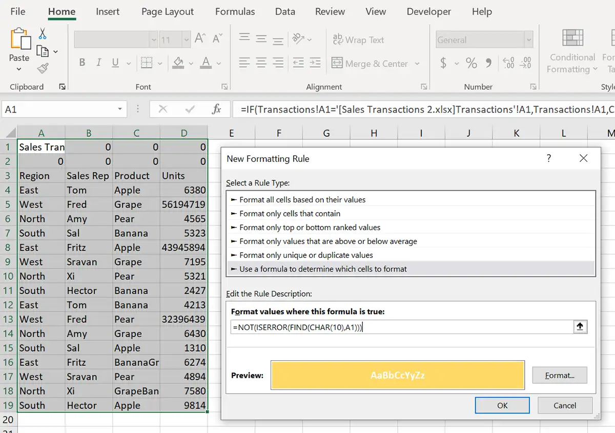 Conditional Formatting Formula Rule