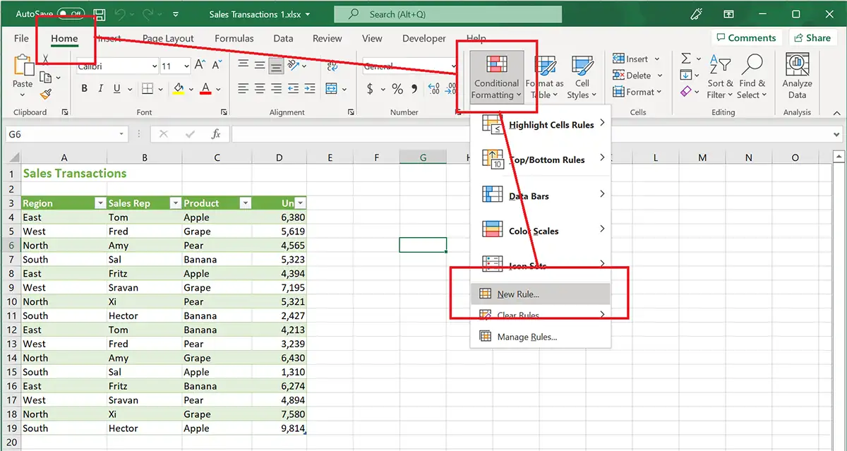Add new Conditional Formatting rule in Excel