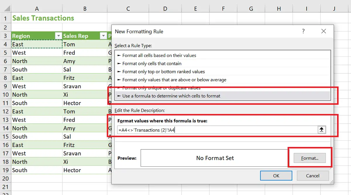 New Conditional Formatting Rule Settings