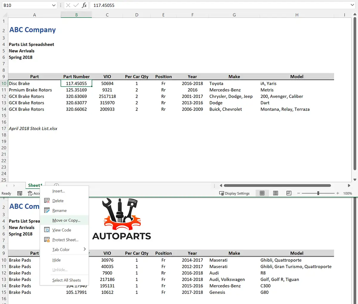 Move or Copy command in the Context Menu