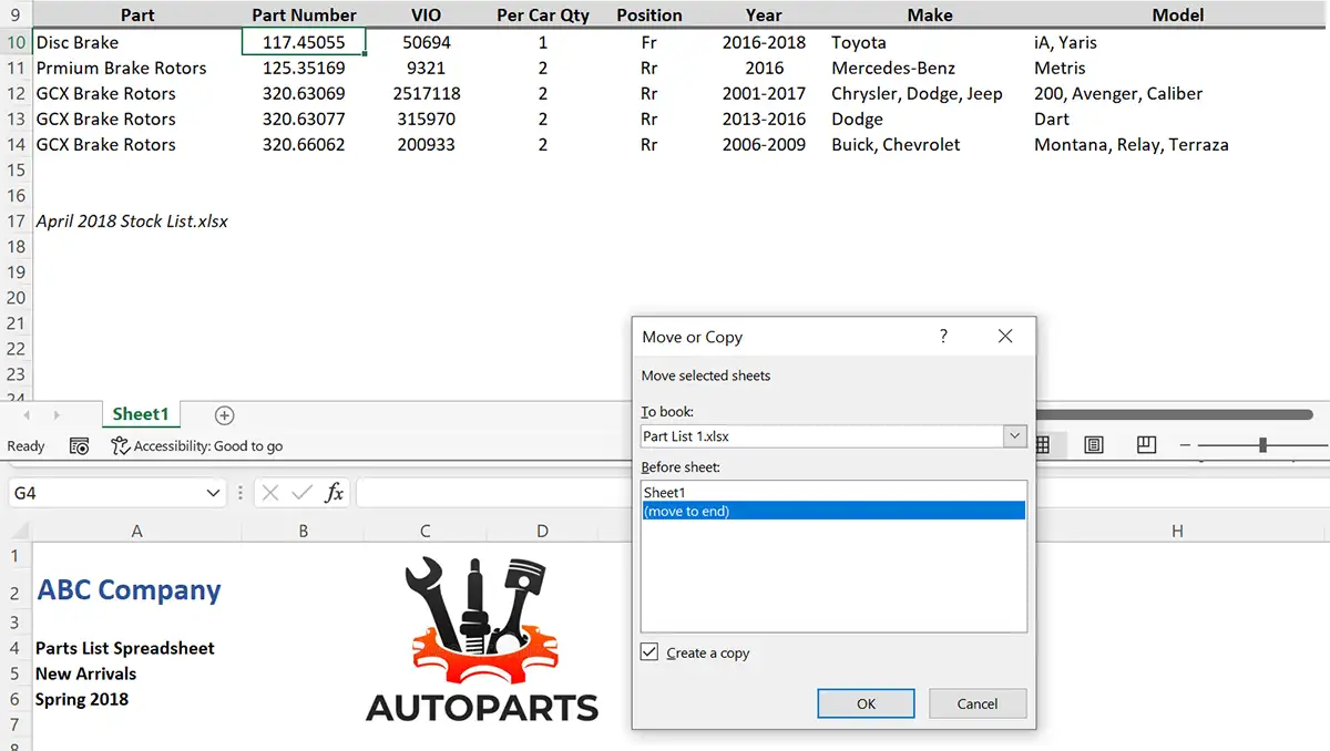 Move or Copy window in Excel